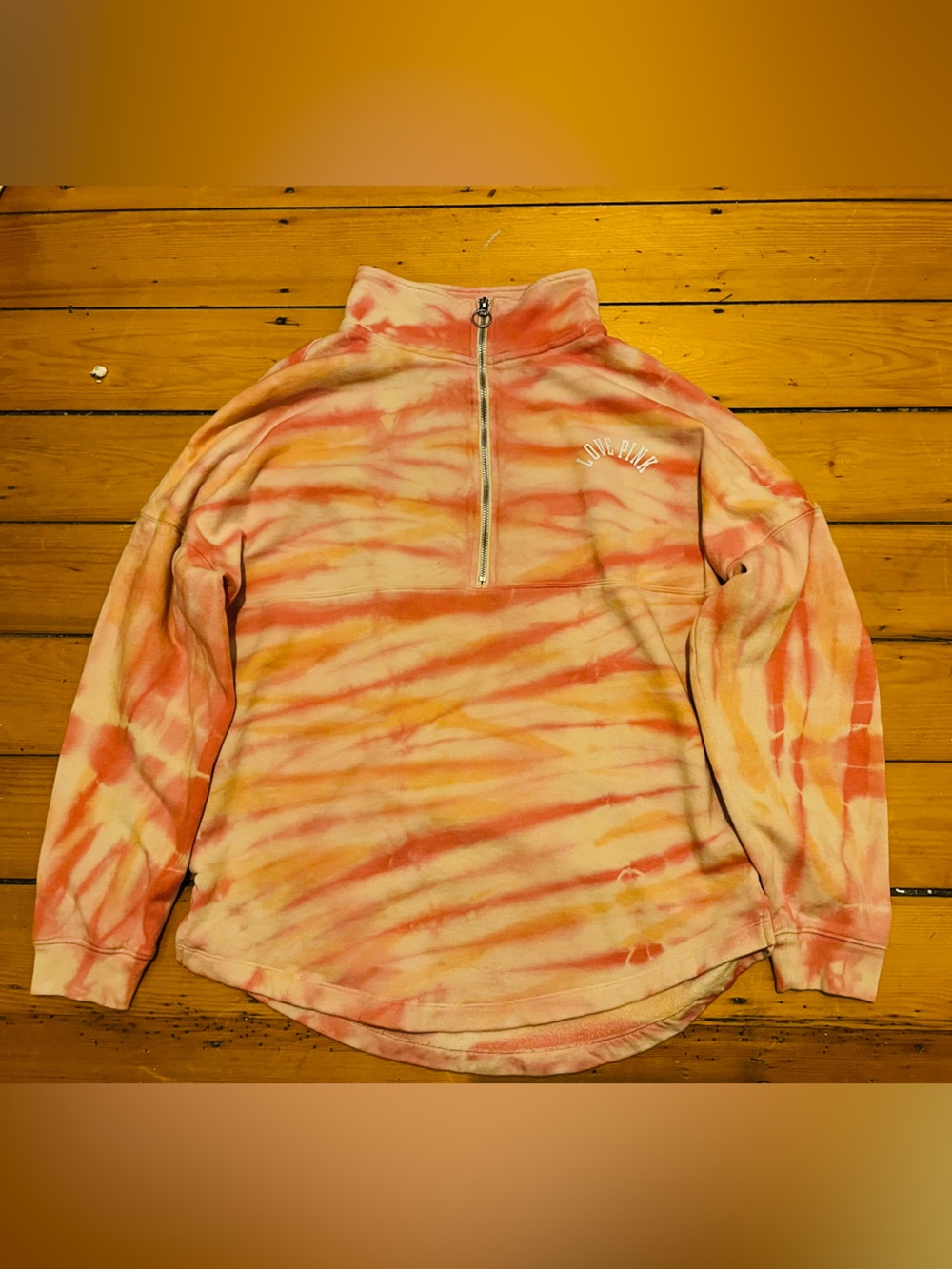 Pink Victoria's Secret Tie-Dye Half-Zip Jacket in Pink and Orange